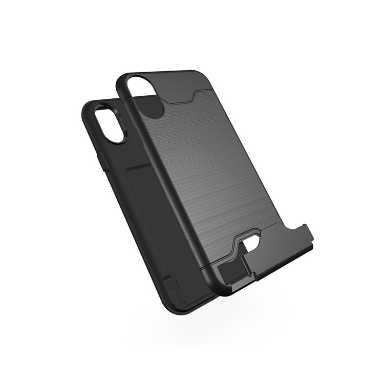 For iPhone 8 Brushed PC + TPU Hybrid Case with Kickstand & Card Holder - Black-3