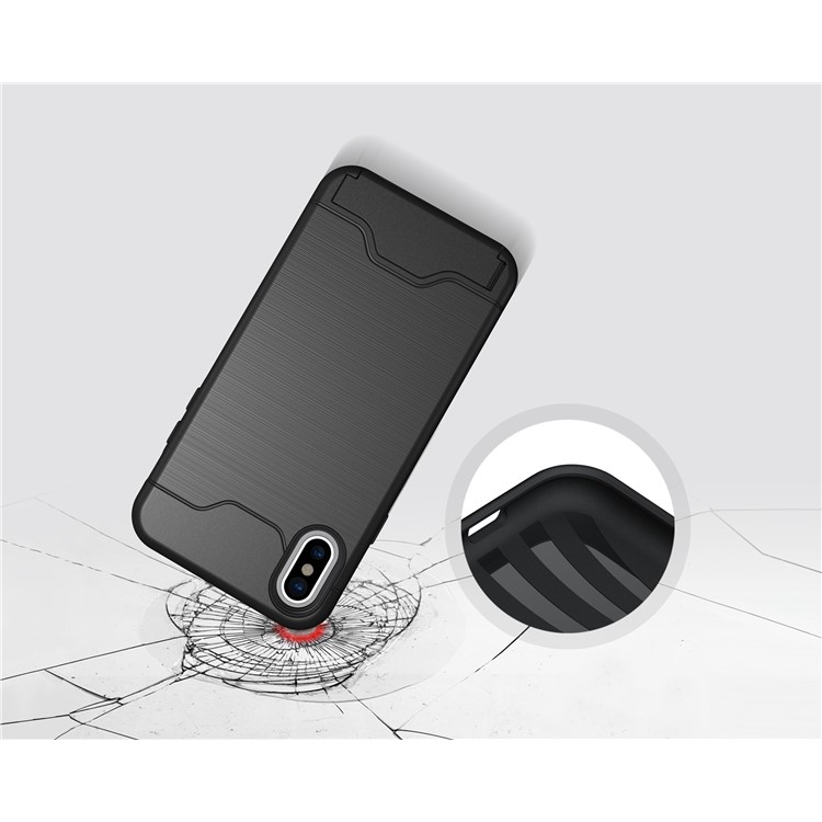 For iPhone 8 Brushed PC + TPU Hybrid Case with Kickstand & Card Holder - Black-4