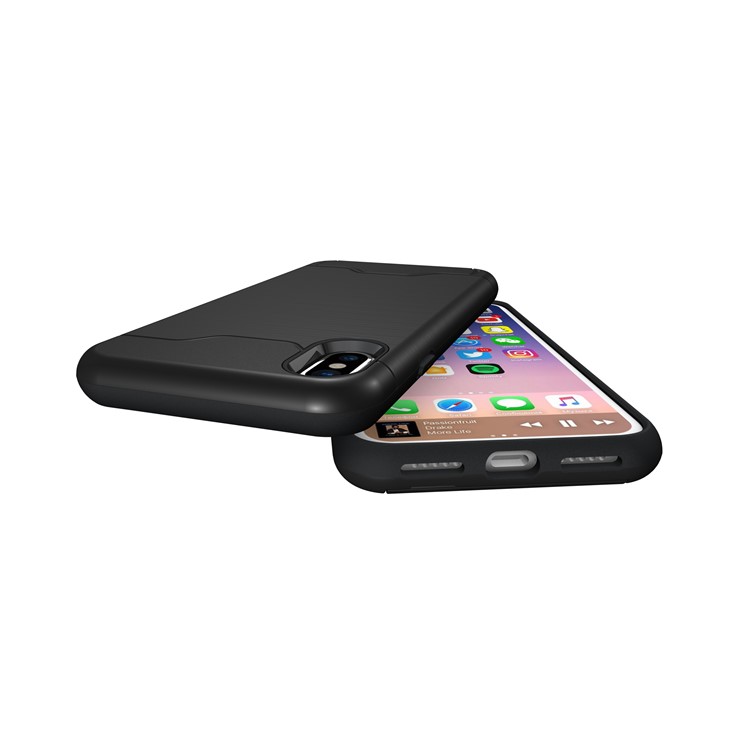 For iPhone 8 Brushed PC + TPU Hybrid Case with Kickstand & Card Holder - Black-5