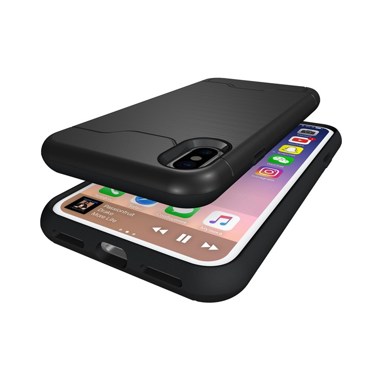 For iPhone 8 Brushed PC + TPU Hybrid Case with Kickstand & Card Holder - Black-6