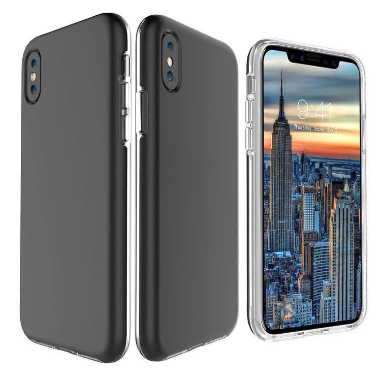 For iPhone 8 Double Protection Rubberized PC + Clear TPU Hybrid Case - Black-1