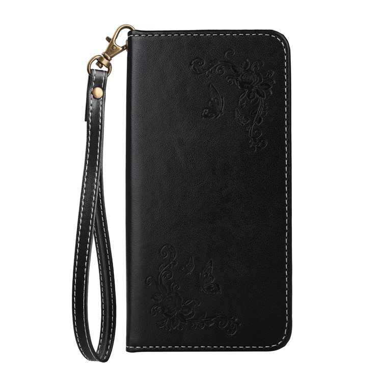 Imprint Butterfly Flower Auto-absorbed Leather Case with Card Slots for iPhone 8 - Black-2