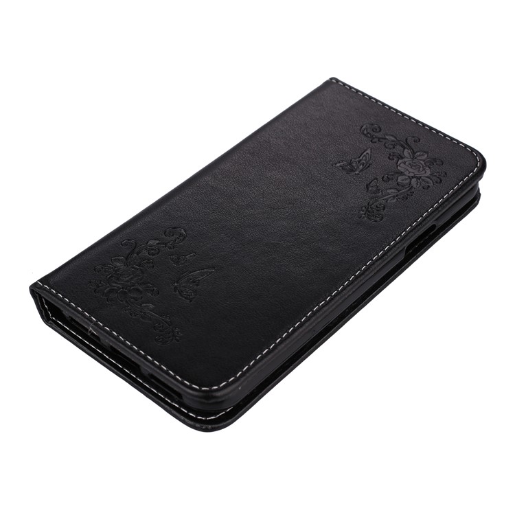 Imprint Butterfly Flower Auto-absorbed Leather Case with Card Slots for iPhone 8 - Black-4
