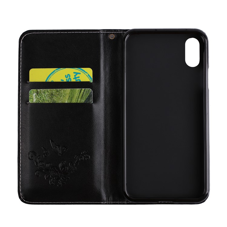 Imprint Butterfly Flower Auto-absorbed Leather Case with Card Slots for iPhone 8 - Black-7