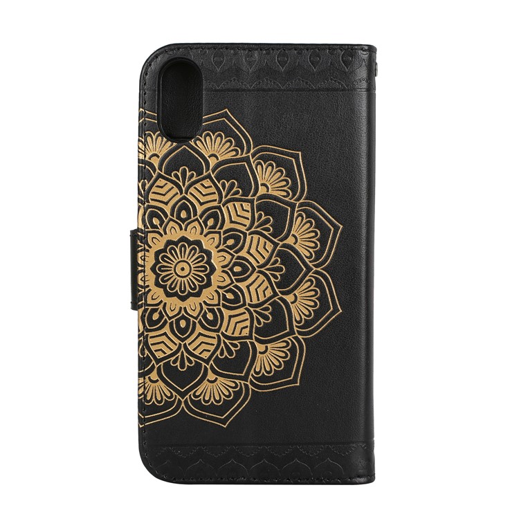 Imprint Mandala Pattern Stand Wallet Leather Case with Strap for iPhone 8 - Black-2