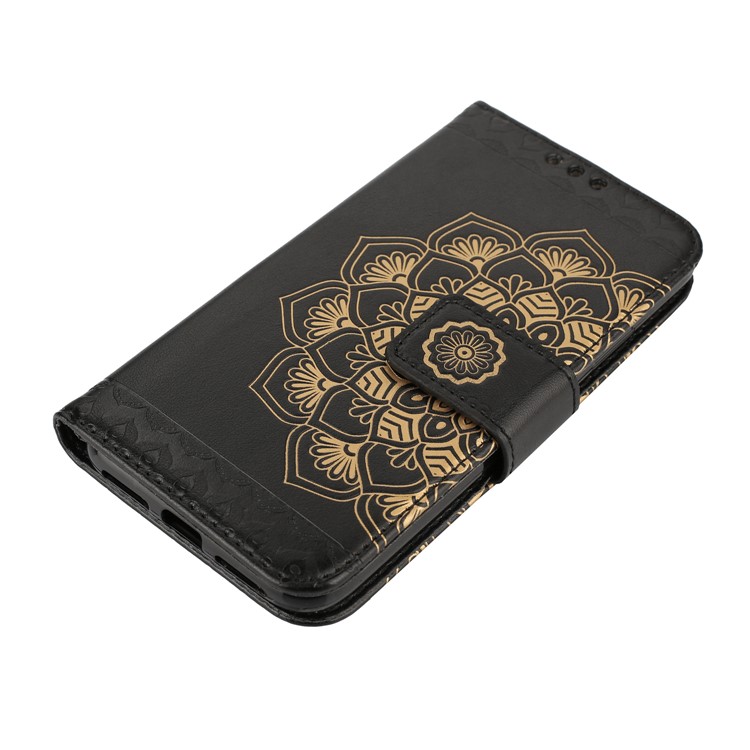 Imprint Mandala Pattern Stand Wallet Leather Case with Strap for iPhone 8 - Black-3