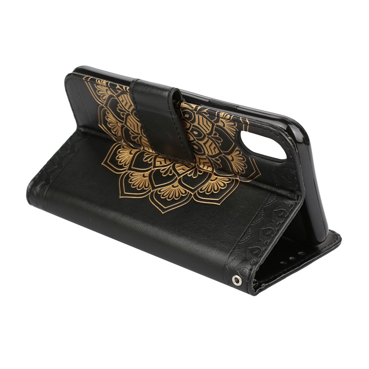 Imprint Mandala Pattern Stand Wallet Leather Case with Strap for iPhone 8 - Black-7