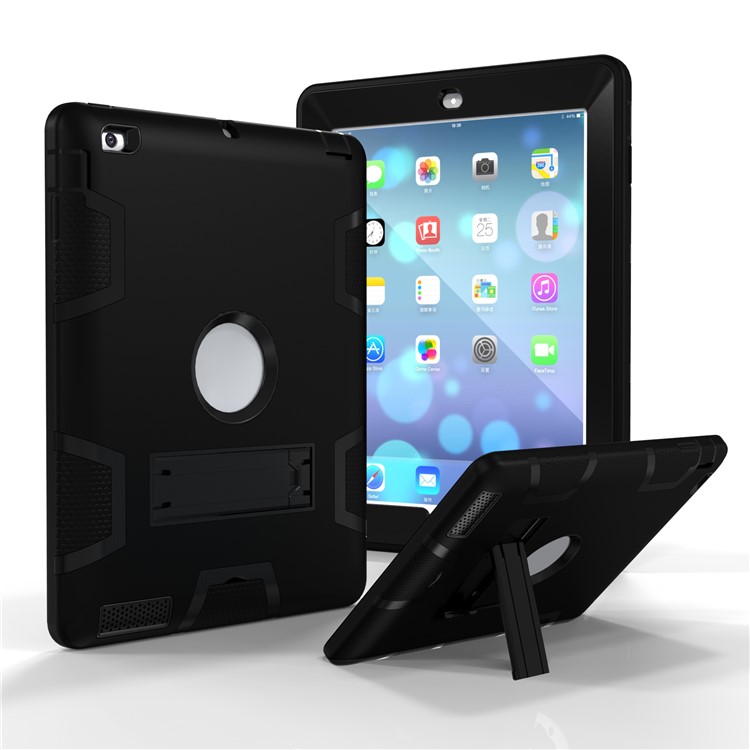 Armor Defender PC Silikon Hybrid Case mit Kickstand für iPad 4 3 2 - All Black-1