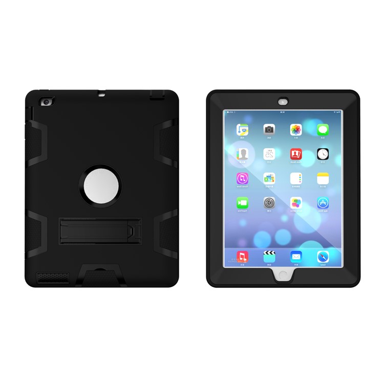 Armor Defender PC Silikon Hybrid Case mit Kickstand für iPad 4 3 2 - All Black-3