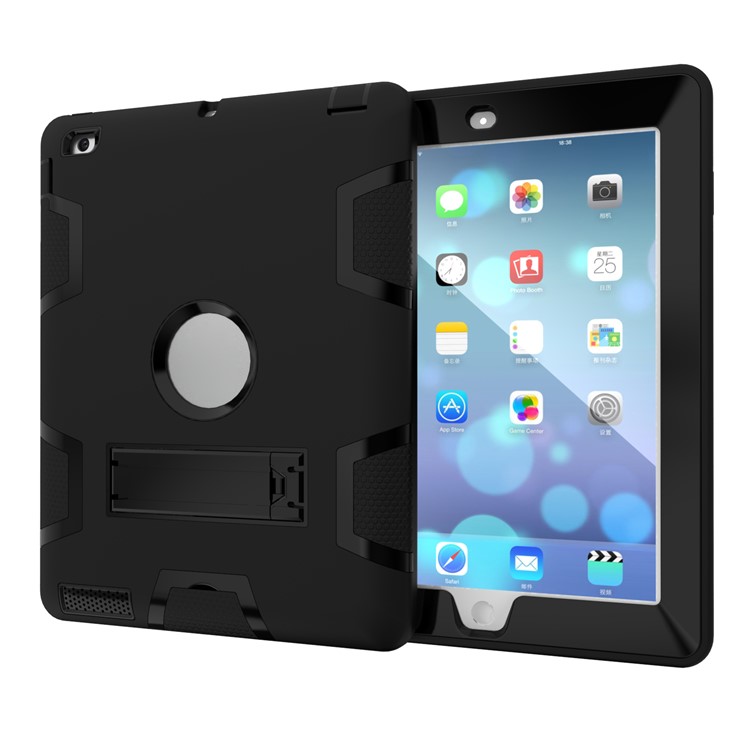 Armor Defender PC Silikon Hybrid Case mit Kickstand für iPad 4 3 2 - All Black-4