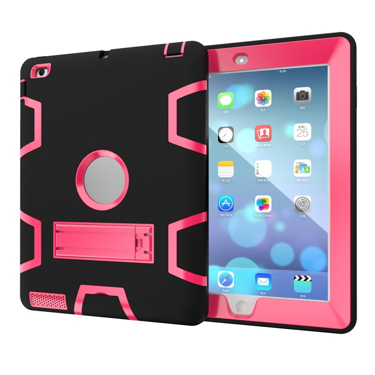 Para iPad 4 3 2 Armor Defender Kickstand PC Silicone Hybrid Tablet Case - negro / flecha-4