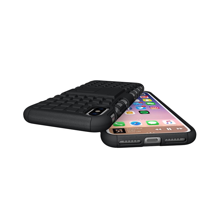 Anti-slip Tire Pattern Kickstand PC TPU Hybrid Case for iPhone 8 - Black-10