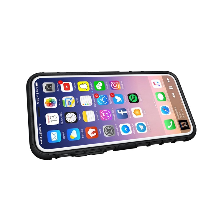 Anti-slip Tire Pattern Kickstand PC TPU Hybrid Case for iPhone 8 - Black-11
