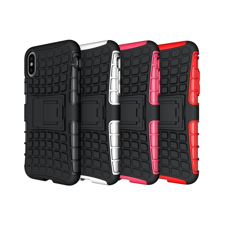 Anti-slip Tire Pattern Kickstand PC TPU Hybrid Case for iPhone 8 - Black-13