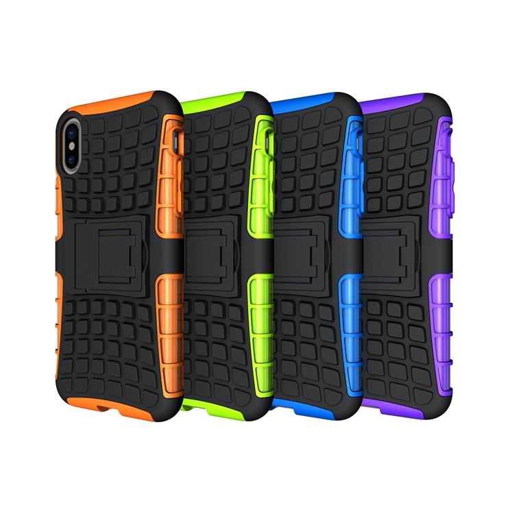 Anti-slip Tire Pattern Kickstand PC TPU Hybrid Case for iPhone 8 - Black-14