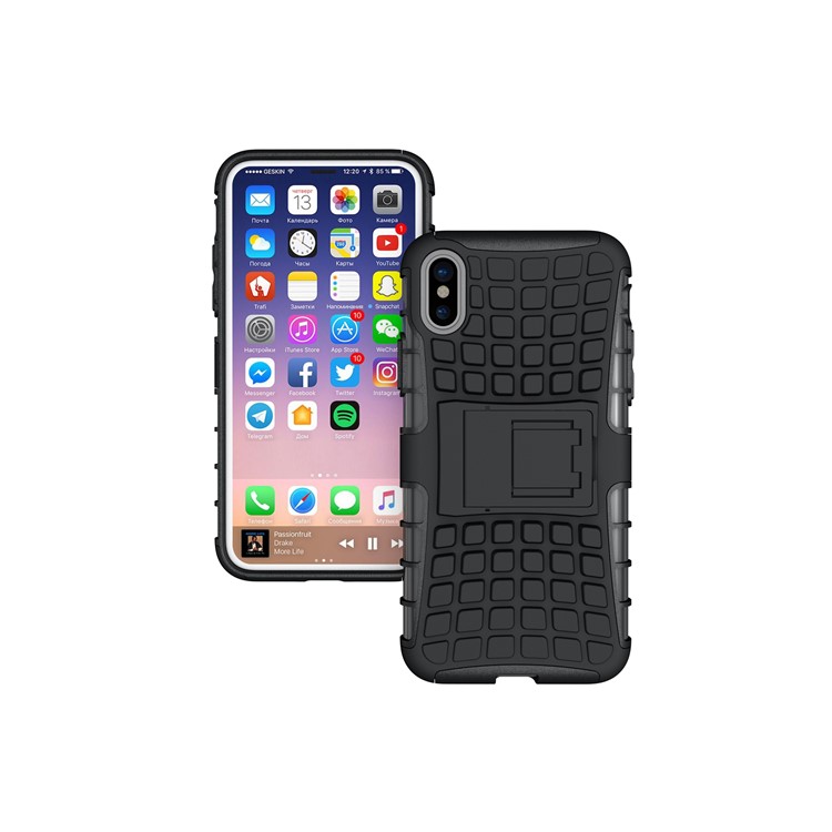 Anti-slip Tire Pattern Kickstand PC TPU Hybrid Case for iPhone 8 - Black-5