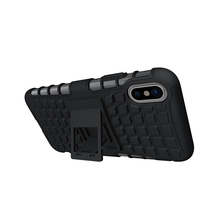 Anti-slip Tire Pattern Kickstand PC TPU Hybrid Case for iPhone 8 - Black-6