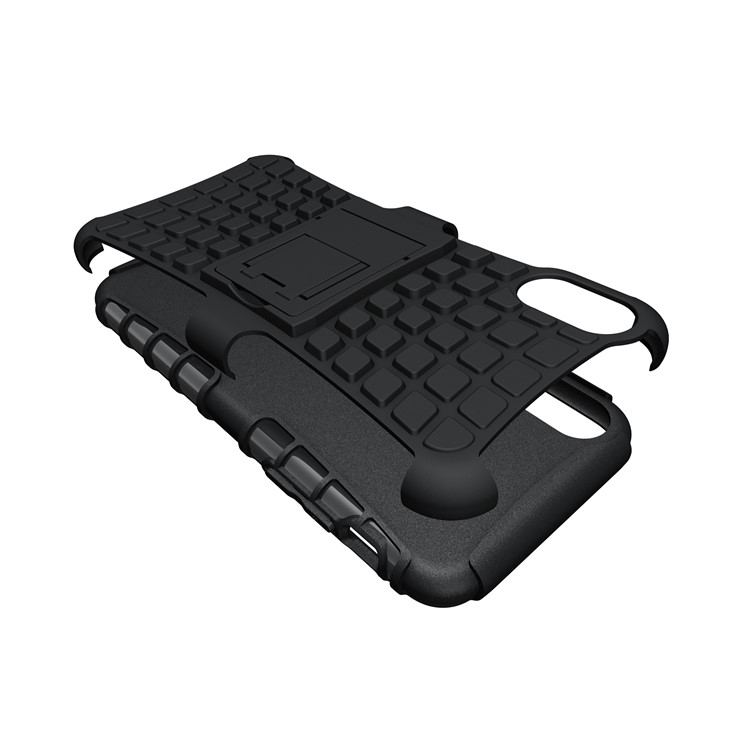 Anti-slip Tire Pattern Kickstand PC TPU Hybrid Case for iPhone 8 - Black-7