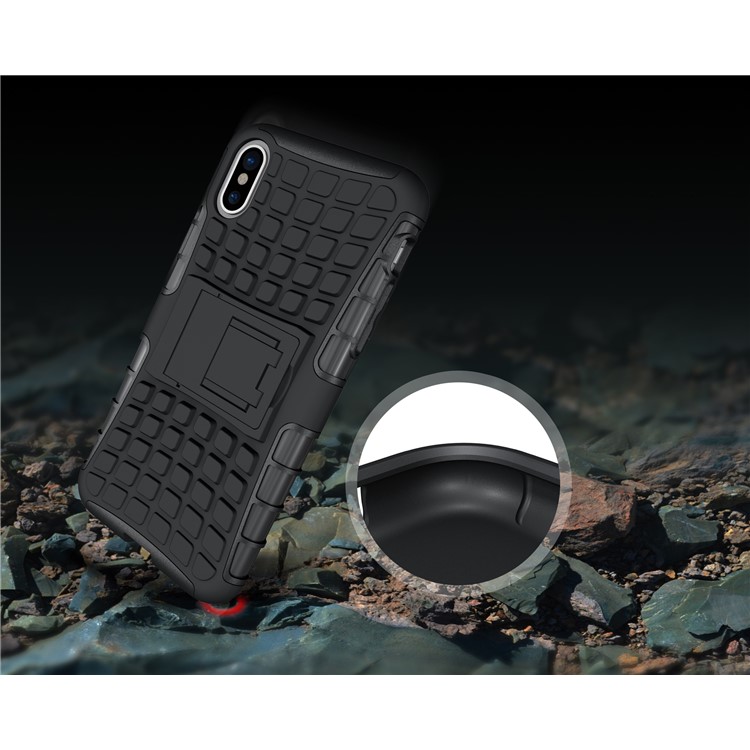 Anti-slip Tire Pattern Kickstand PC TPU Hybrid Case for iPhone 8 - Black-8