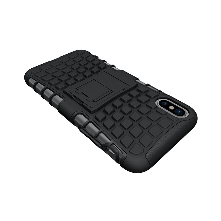 Anti-slip Tire Pattern Kickstand PC TPU Hybrid Case for iPhone 8 - Black-9