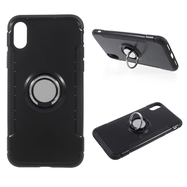 Anti-skid 360 Degree Rotation Hybrid PC + TPU Kickstand Phone Case for iPhone 8 - Black-1