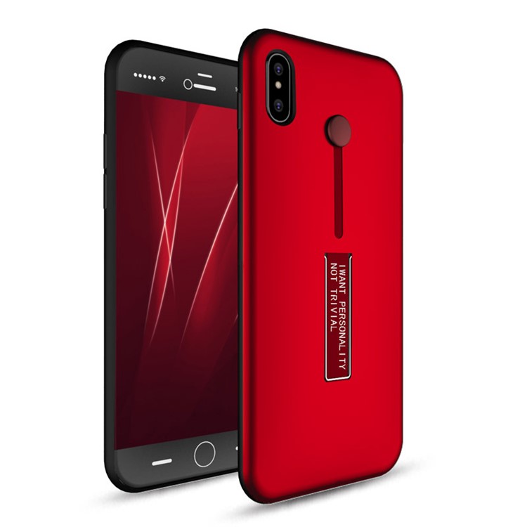 Finger Holder Strap TPU + PC Hybrid Kickstand Back Case for iPhone 8 - Red-1