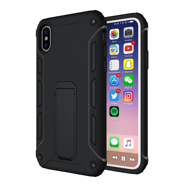 For iPhone 8 Hybrid Soft TPU + Plastic Phone Case with Kickstand - Black-1