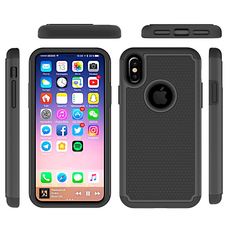 For iPhone 8 Football Grain PC + Silicone Phone Case Accessory - Black-2