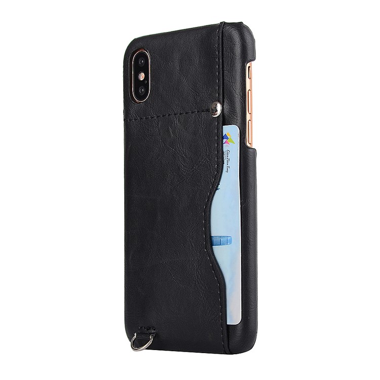 Crazy Horse PU Leather Coated Hard PC Case with Card Slot for iPhone 8 - Black-2