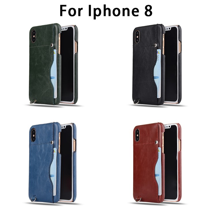 Crazy Horse PU Leather Coated Hard PC Case with Card Slot for iPhone 8 - Black-4