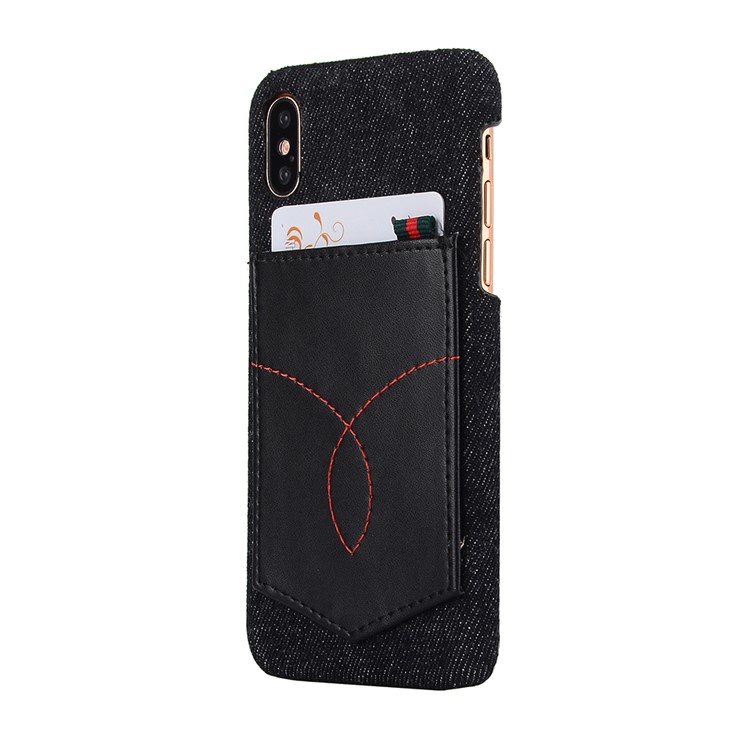 Jeans Cloth Coated PC Card Holder Cell Phone Case for iPhone 8 - Black-2