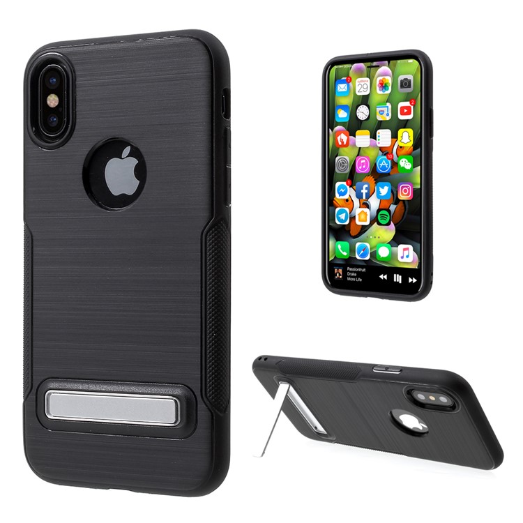 Brushed PC + TPU Hybrid Kickstand Phone Case for iPhone 8 - Black-1