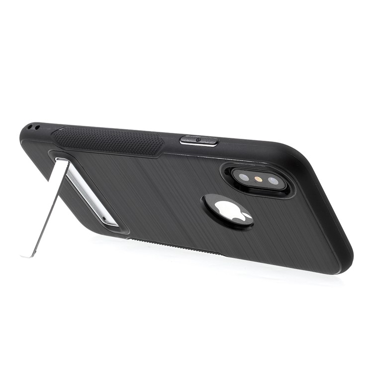 Brushed PC + TPU Hybrid Kickstand Phone Case for iPhone 8 - Black-3