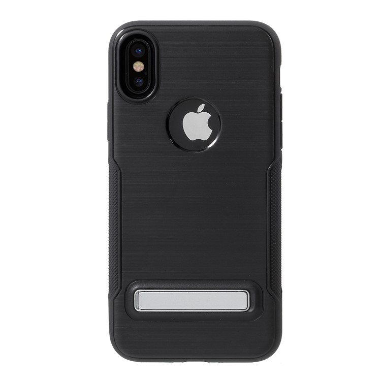 Brushed PC + TPU Hybrid Kickstand Phone Case for iPhone 8 - Black-4