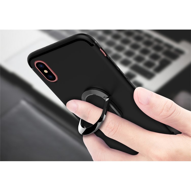 Magnetic Finger Ring Kickstand Matte TPU Case for iPhone 8 - Black-2
