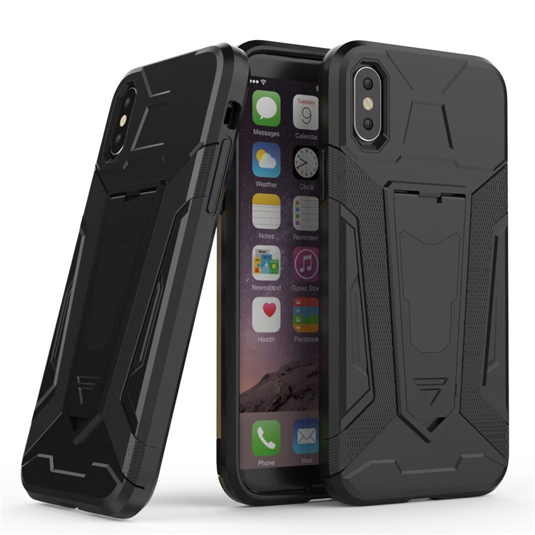 PC + TPU Hybrid Armor Case with Kickstand for iPhone 8 - Black-1