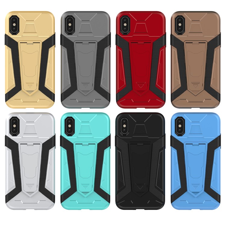 PC + TPU Hybrid Armor Case with Kickstand for iPhone 8 - Black-2