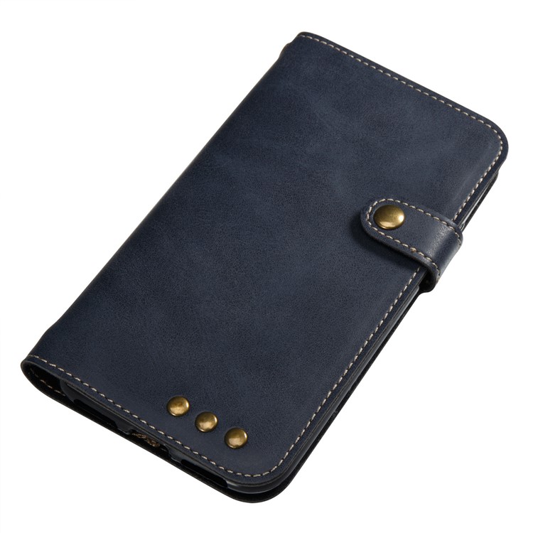 Retro Style Crazy Horse Flip Phone Cover with Card Slots for iPhone 8 - Blue-2