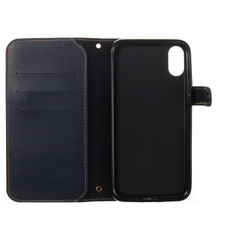 Retro Style Crazy Horse Flip Phone Cover with Card Slots for iPhone 8 - Blue-4