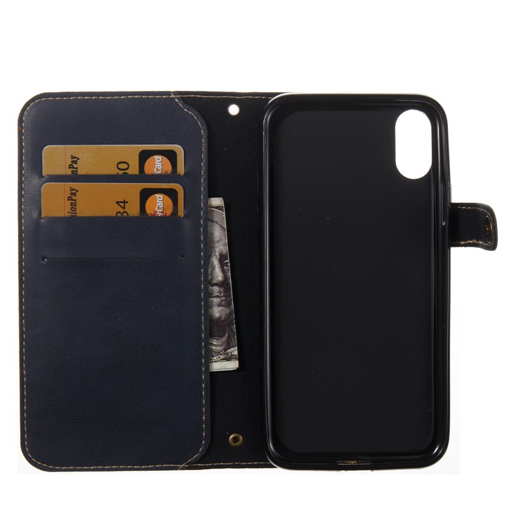 Retro Style Crazy Horse Flip Phone Cover with Card Slots for iPhone 8 - Blue-5