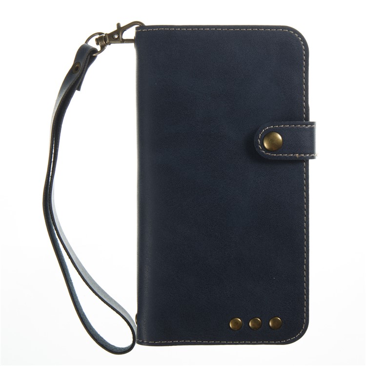 Retro Style Crazy Horse Flip Phone Cover with Card Slots for iPhone 8 - Blue-6