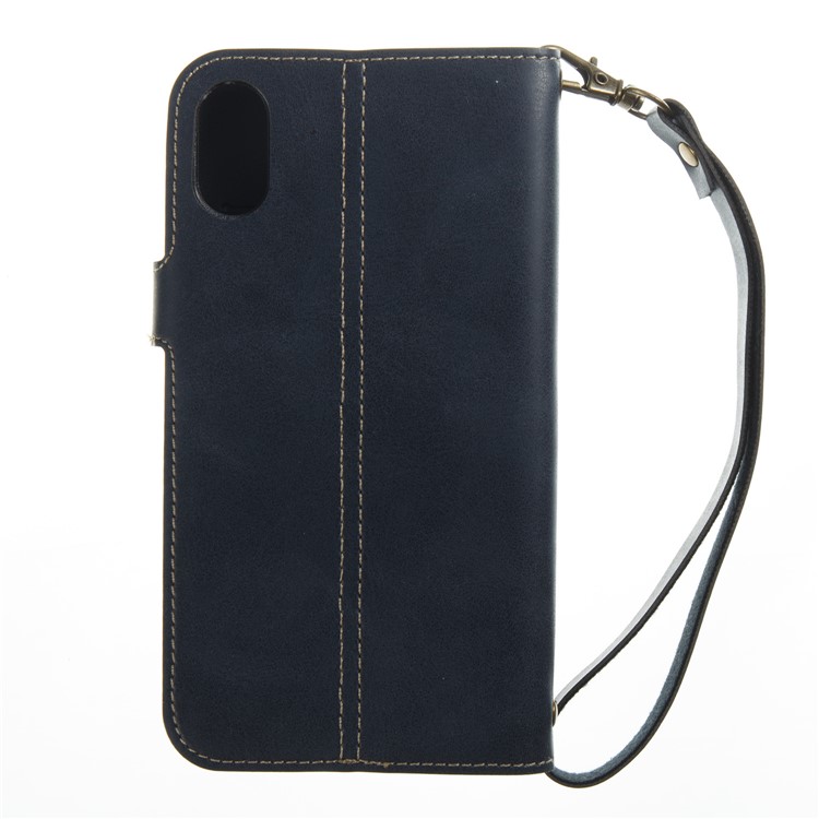 Retro Style Crazy Horse Flip Phone Cover with Card Slots for iPhone 8 - Blue-7