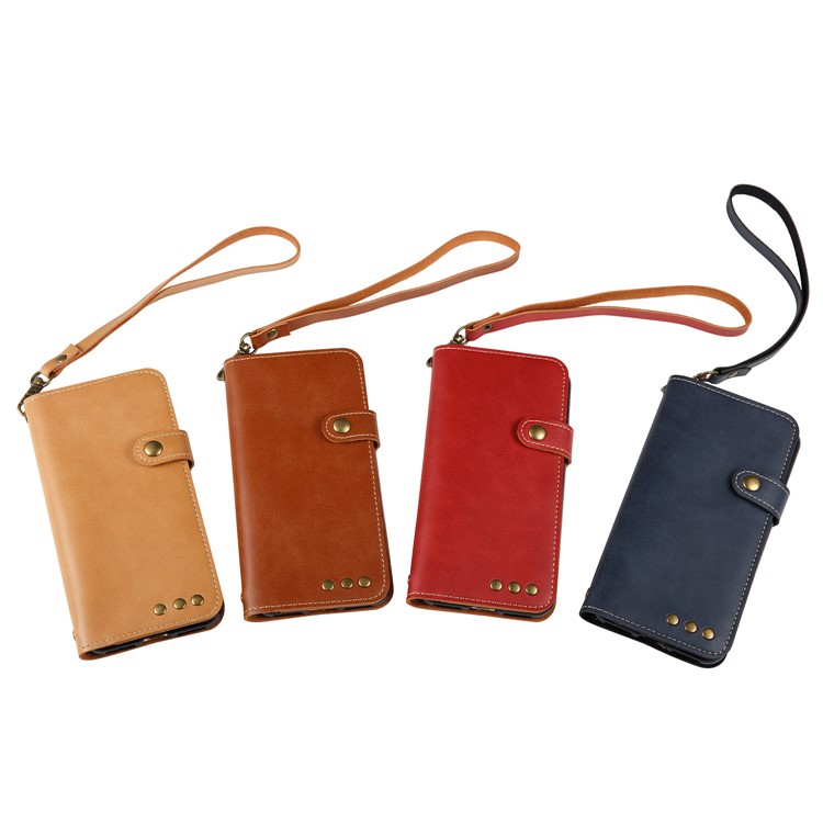 Retro Style Crazy Horse Flip Phone Cover with Card Slots for iPhone 8 - Blue-9