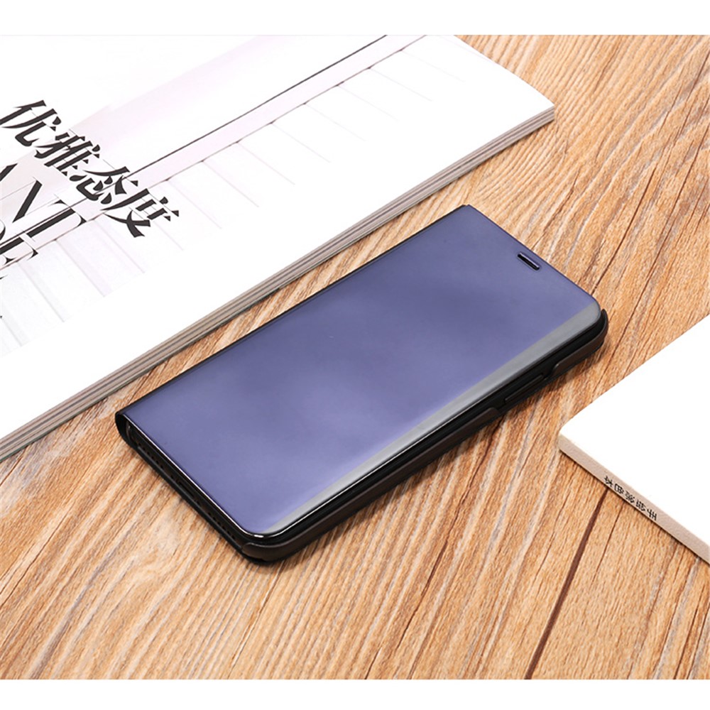 For iPhone 8 Plated Mirror Surface Information View Leather Stand Case - Black-2