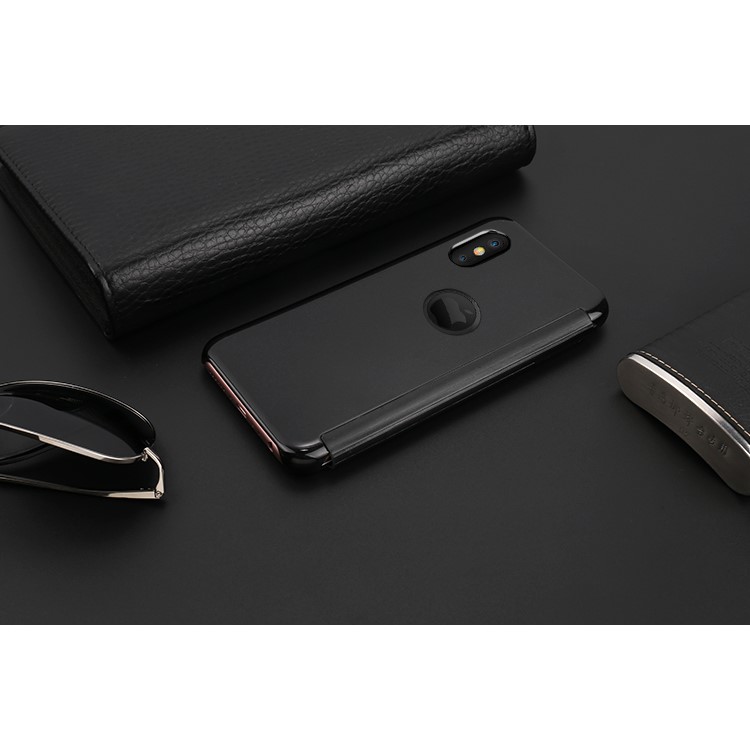 For iPhone 8 Smart Window Mirror Plated Mobile Phone Protective Case (PC + PU Leather) - Black-2
