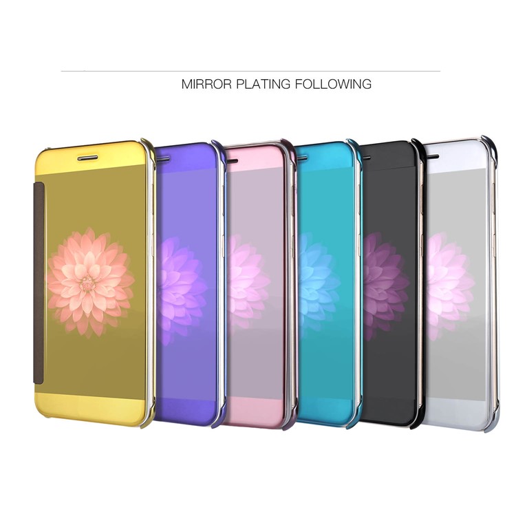 For iPhone 8 Smart Window Mirror Plated Mobile Phone Protective Case (PC + PU Leather) - Black-3