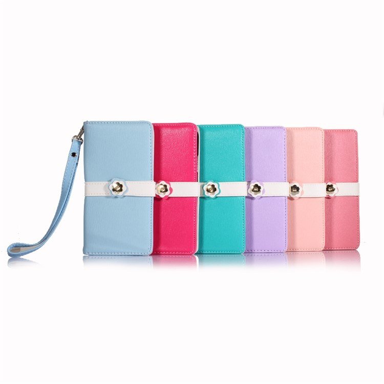 Flower Metal Buckle Wallet Leather Flip Phone Case for iPhone 8 - Rose-5