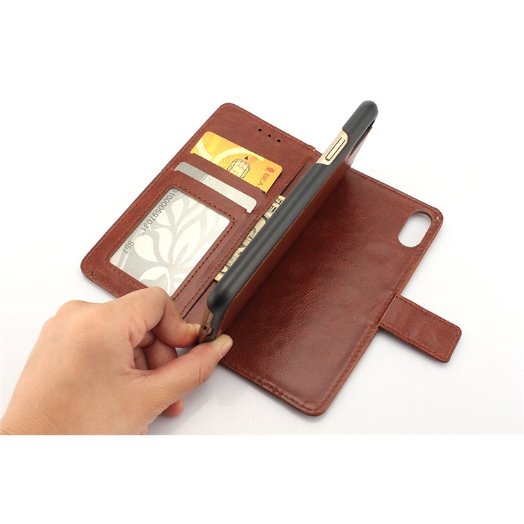 Detachable 2-in-1 Leather Wallet Case for iPhone 8 - Brown-5