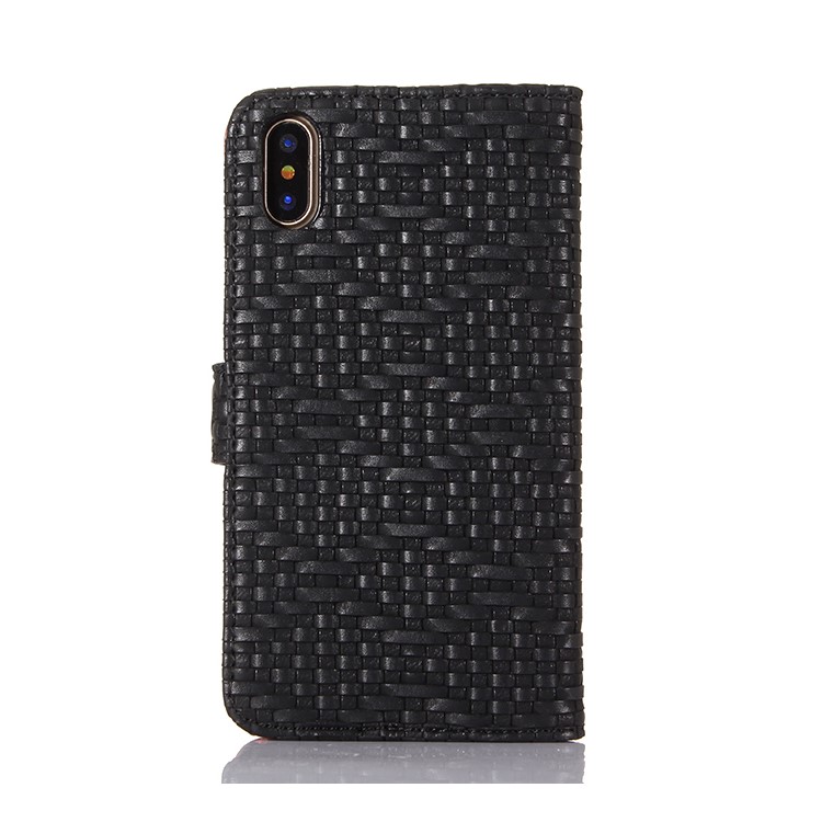Bamboo Mat Texture Magnetic Stand Leather Flip Case for iPhone 8 - Black-2
