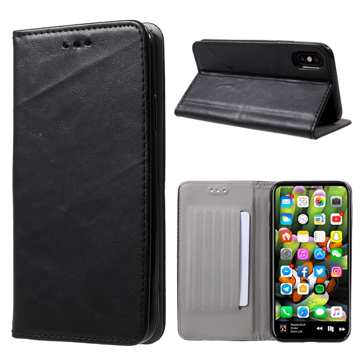 Vintage Style Card Holder Stand Leather Phone Case for iPhone 8 - Black-1
